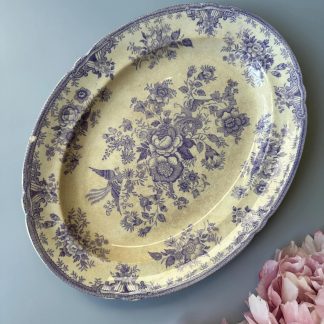Vintage blue flower and bird oval dinner plate