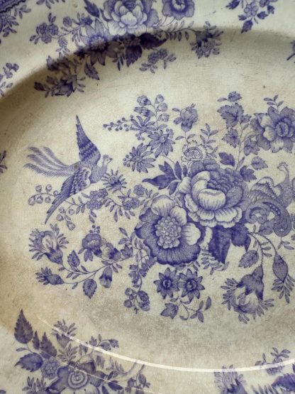 Vintage blue flower and bird oval dinner plate - Image 3