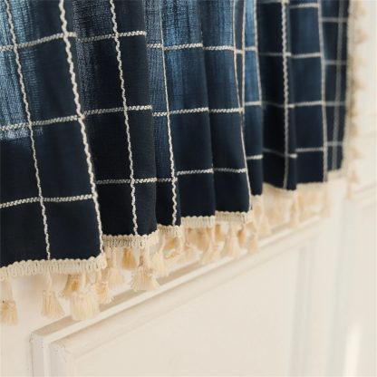 Retro plaid tassel short curtain - Image 5