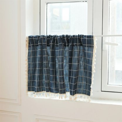 Retro plaid tassel short curtain - Image 4