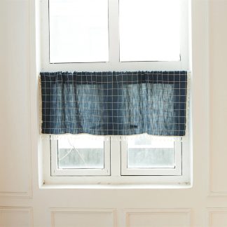 Retro plaid tassel short curtain