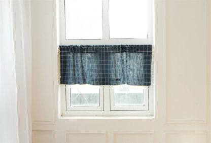 Retro plaid tassel short curtain