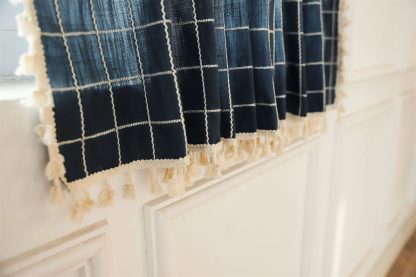 Retro plaid tassel short curtain - Image 2