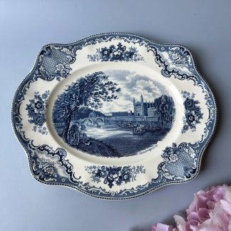 Vintage blue and white landscape porcelain plate