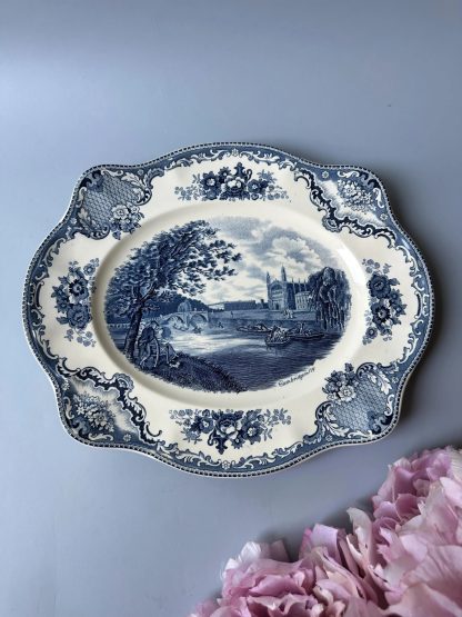 Vintage blue and white landscape porcelain plate