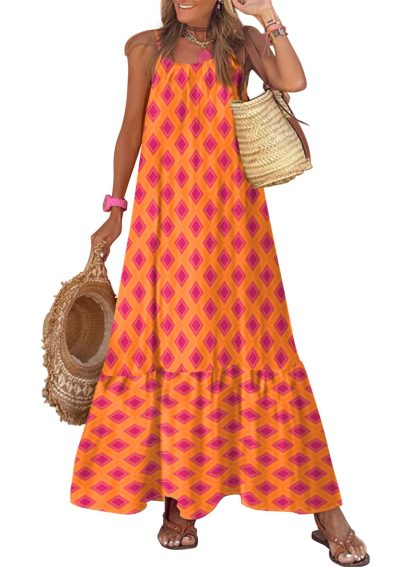 Bohemian diamond print sleeveless maxi dress - Image 5