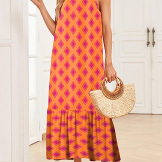Bohemian diamond print sleeveless maxi dress