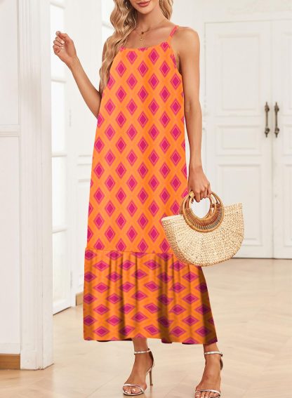 Bohemian diamond print sleeveless maxi dress