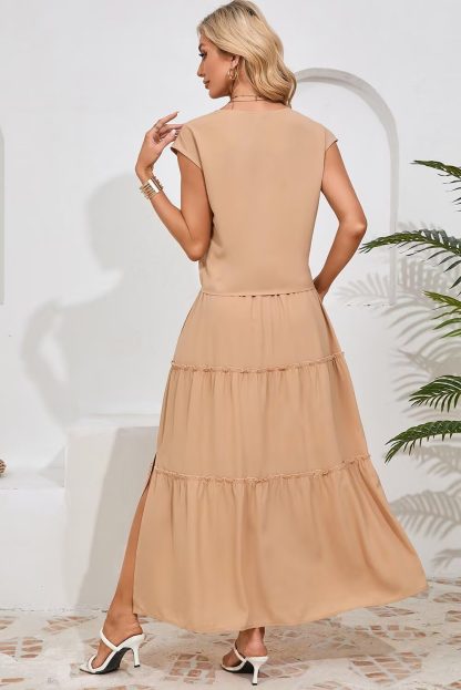 Resort Style V Neck Sleeveless Tie Slit Dress - Image 3