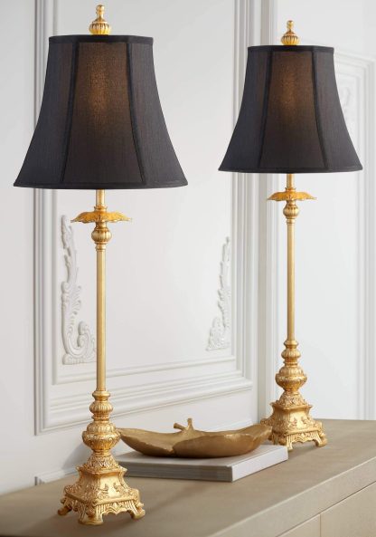 Black gold luxury carved table lamp - Image 8