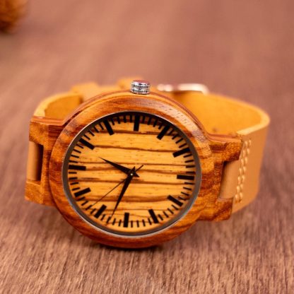 Wooden Dial Leather Strap Watch - Image 6