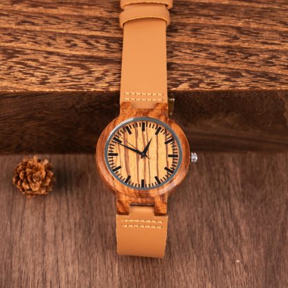 Wooden Dial Leather Strap Watch - Image 5