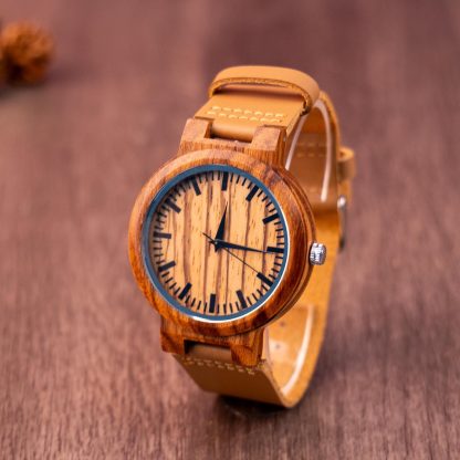 Wooden Dial Leather Strap Watch - Image 3