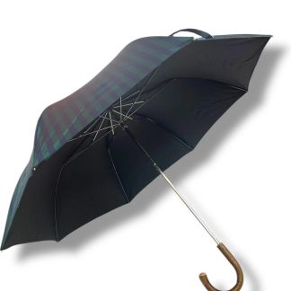 Retro checkered wooden handle umbrella