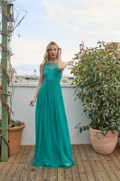 Peacock Green Mesh Embroidered Dress