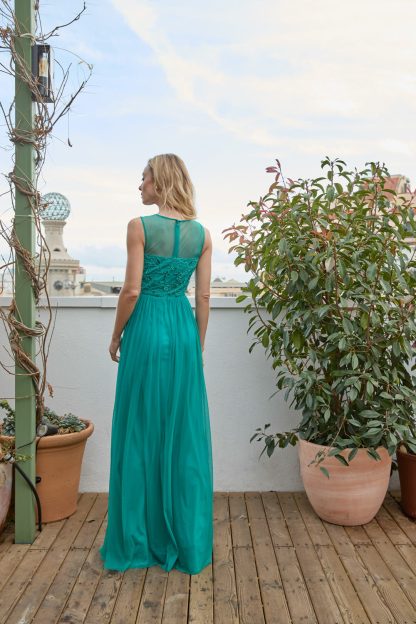 Peacock Green Mesh Embroidered Dress - Image 2
