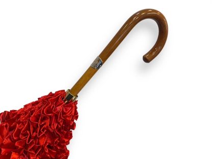 Vintage red silk wooden handle umbrella - Image 6