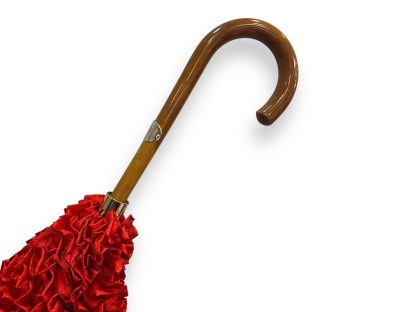 Vintage red silk wooden handle umbrella - Image 5