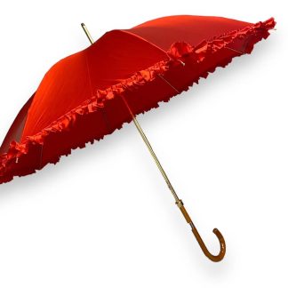 Vintage red silk wooden handle umbrella