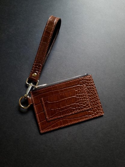 Brown Crocodile Print Leather Wallet
