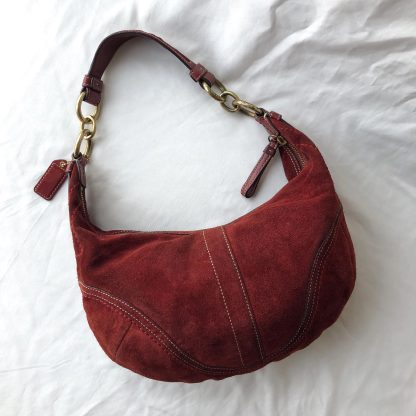 Vintage Red Brown Suede Shoulder Bag