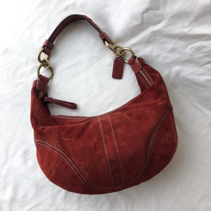 Vintage Red Brown Suede Shoulder Bag - Image 4