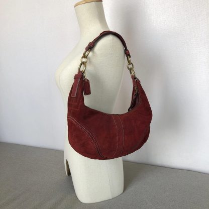 Vintage Red Brown Suede Shoulder Bag - Image 3