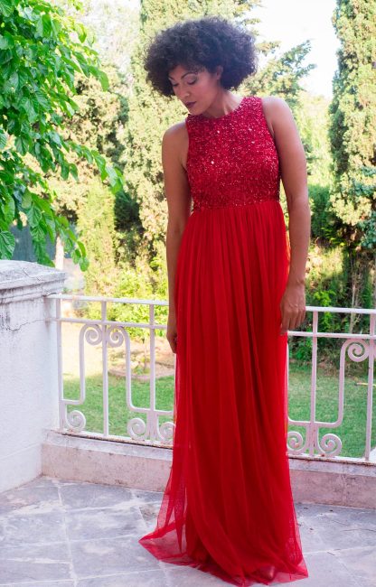 Red beaded mesh dress - Image 4