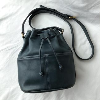 Dark grey blue leather bucket bag