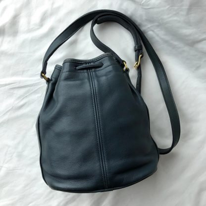 Dark grey blue leather bucket bag - Image 4