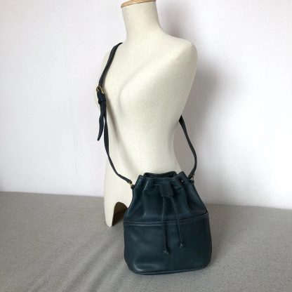 Dark grey blue leather bucket bag - Image 3