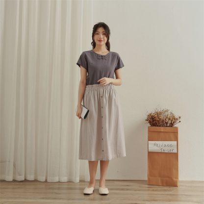 Artistic elastic waist button skirt - Image 4