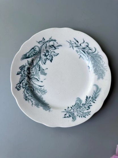 Vintage green flower and bird pattern dinner plate - Image 4
