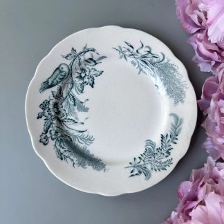 Vintage green flower and bird pattern dinner plate