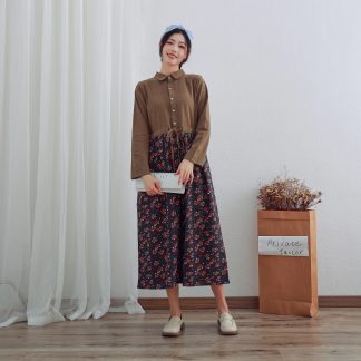 Retro patchwork floral shirt dress