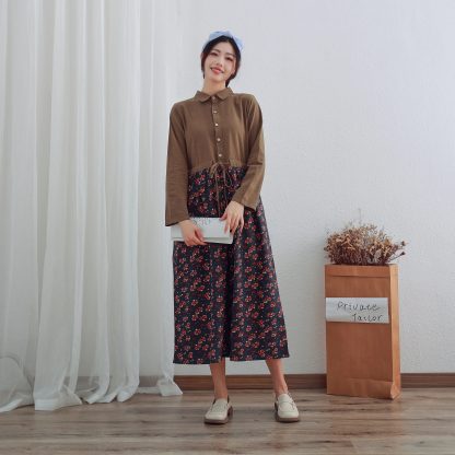 Retro patchwork floral shirt dress