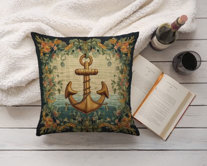 Vintage Floral Anchor Throw Pillow