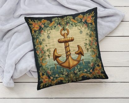 Vintage Floral Anchor Throw Pillow - Image 4