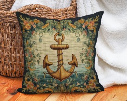 Vintage Floral Anchor Throw Pillow - Image 3