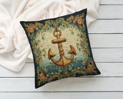 Vintage Floral Anchor Throw Pillow - Image 2