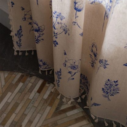Beige blue flower tassel curtains - Image 6