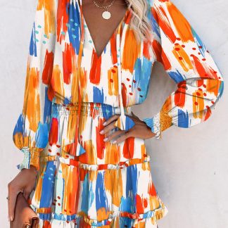 Artistic brushstroke print V-neck dress