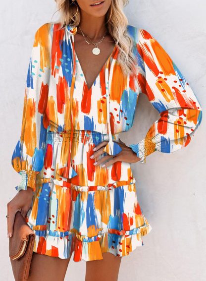 Artistic brushstroke print V-neck dress