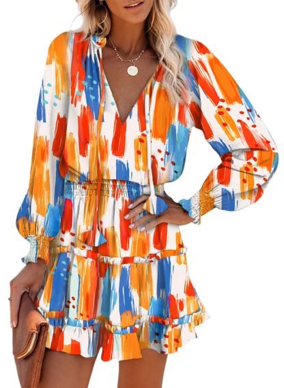 Artistic brushstroke print V-neck dress - Image 3
