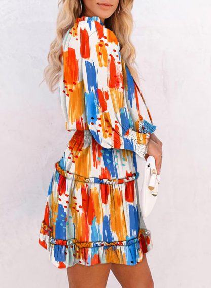 Artistic brushstroke print V-neck dress - Image 2
