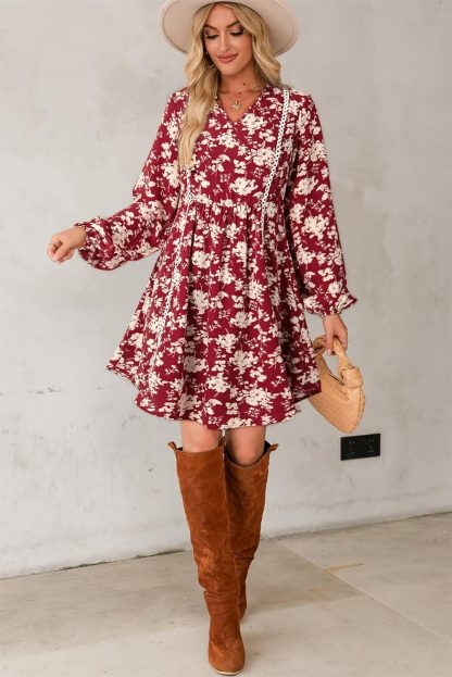 Floral V Neck Dress - Image 2