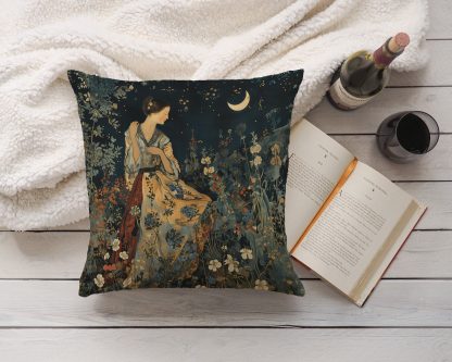 Moonlit Girl Flower Pillow