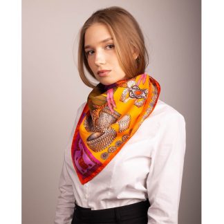 Orange light exotic beast silk square scarf