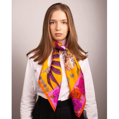 Orange light exotic beast silk square scarf - Image 4