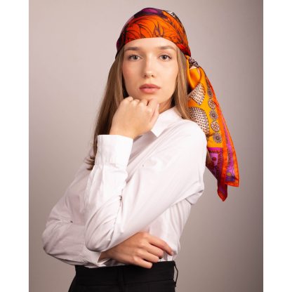 Orange light exotic beast silk square scarf - Image 3